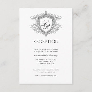 Cartão De Informações Elegant Flourish Crest Monogram Reception Card