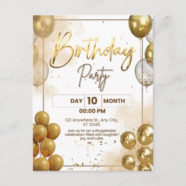 Cartão De Informações Elegant Gold Birthday Party Invitation Enclosure (Frente)