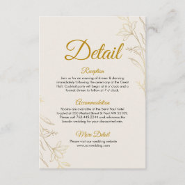 Cartão De Informações Elegant Gold Floral Wedding Details Enclosure Card