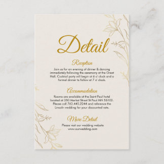 Cartão De Informações Elegant Gold Floral Wedding Details Enclosure Card