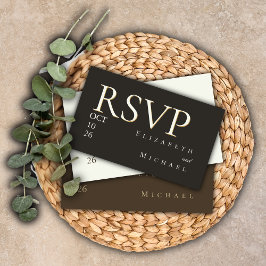 Cartão De Informações Elegant Gold Foil Charcoal Minimalist Wedding RSVP