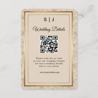 Cartão De Informações Elegant Gold Frame QR Code Wedding Details