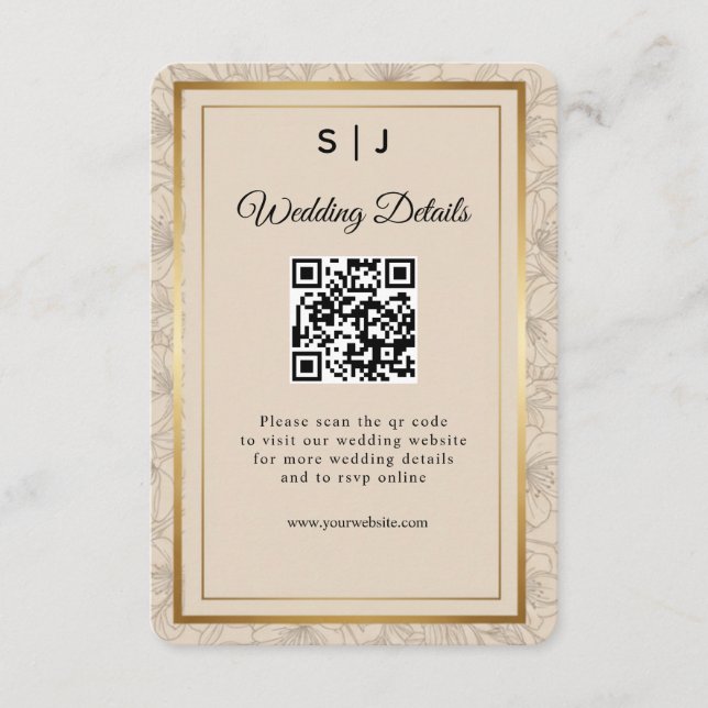 Cartão De Informações Elegant Gold Frame QR Code Wedding Details (Frente)