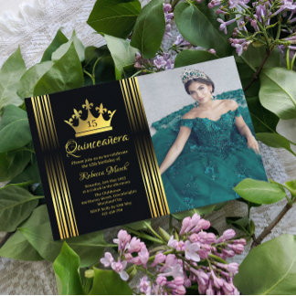 Cartão De Informações Elegant Gold Quinceanera Invitation