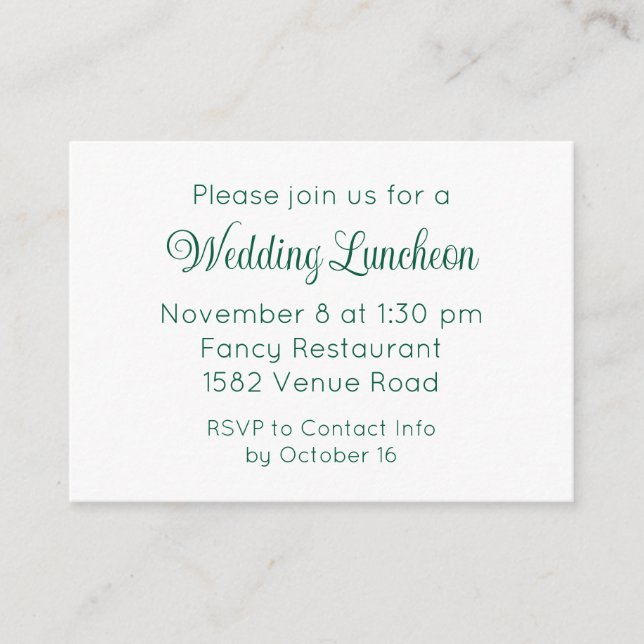 Cartão De Informações Elegant Green Script Wedding Event Invitation (Frente)