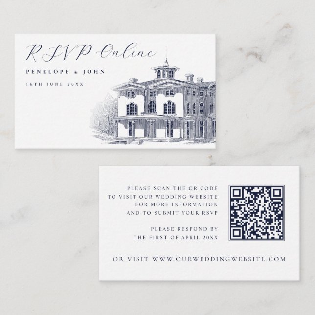 Cartão De Informações Elegant Italian Villa Illustration Wedding Website (Frente/Verso)