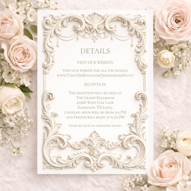 Cartão De Informações Elegant Ivory Baroque Wedding Enclosure Card (Elegant Ivory Baroque Wedding Enclosure Card)