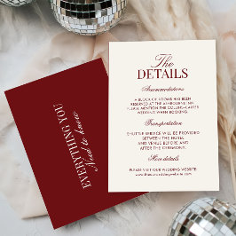 Cartão De Informações Elegant Ivory Burgundy Wedding 
