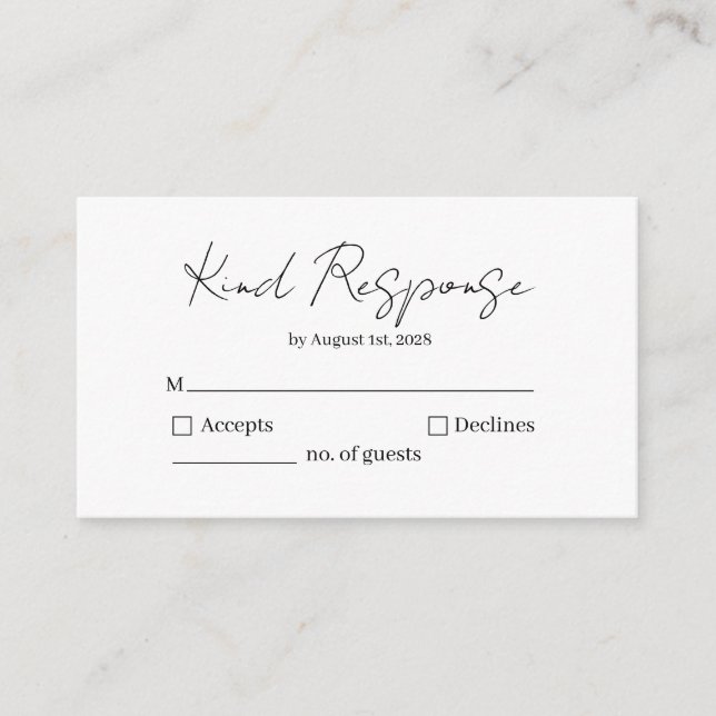 Cartão De Informações Elegant Kind Response RSVP Card (Frente)