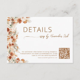 Cartão De Informações Elegant Minimalist Floral Wedding Details QR Code