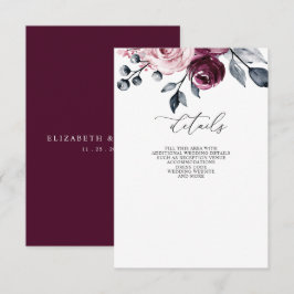 Cartão De Informações Elegant Modern Burgundy Floral Wedding