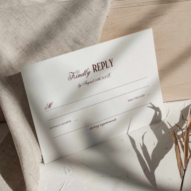 Cartão De Informações Elegant Modern Burgundy Wedding Respond (deep red formal wedding response card with dietary requirement, classic burgundy retro wedding rsvp)