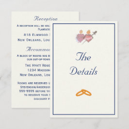 Cartão De Informações Elegant Navy & Cream Two Hearts Catholic Wedding 