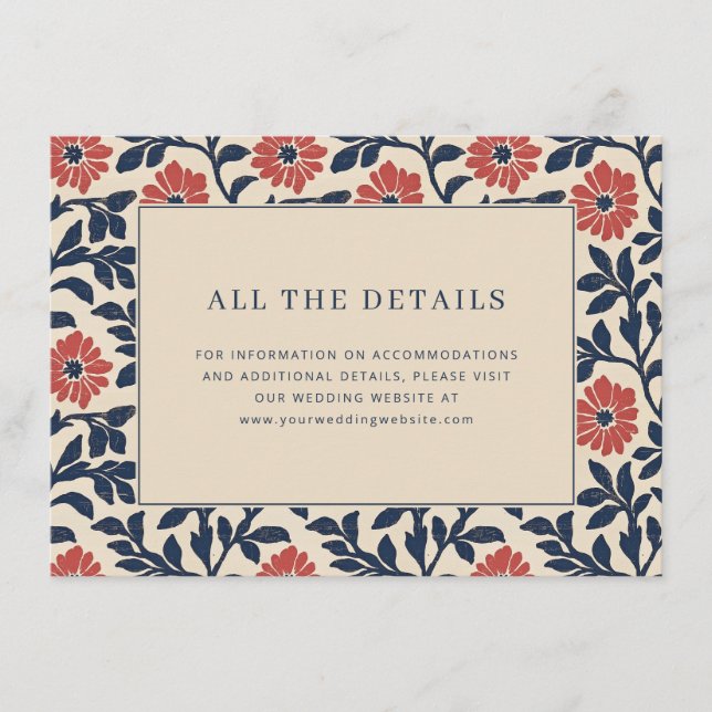 Cartão De Informações Elegant Navy Floral Border (Frente)