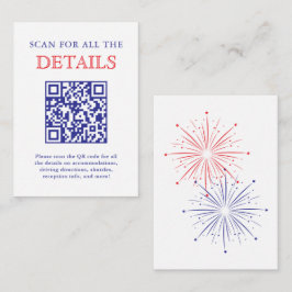 Cartão De Informações Elegant Patriotic Fireworks Wedding Detail QR Code