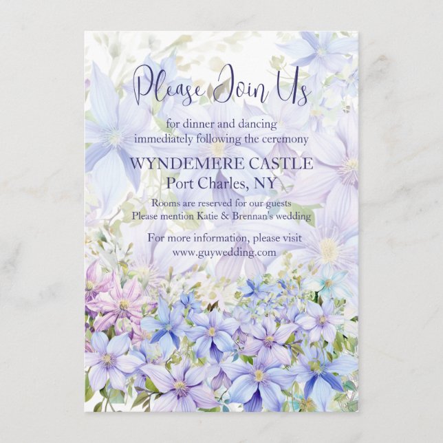 Cartão De Informações Elegant Periwinkle Clematis Wedding (Frente)