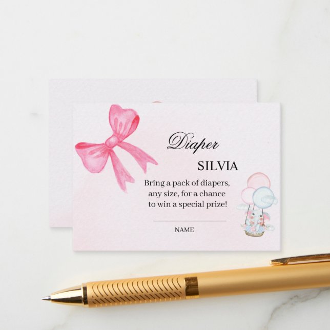 Cartão De Informações Elegant Pink Baby Shower Diaper Raffle Card – Girl (Frente/Verso In Situ)