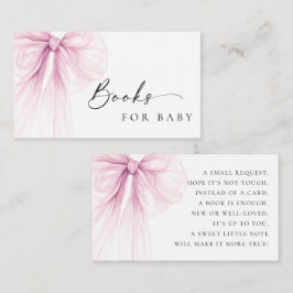 Cartão De Informações Elegant Pink Bow Baby Shower Books for Baby