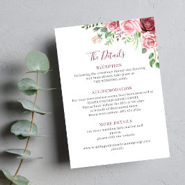 Cartão De Informações Elegant pink watercolor floral wedding details