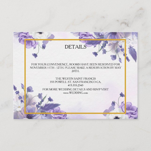 Cartão De Informações Elegant Purple Watercolor wedding (Frente)
