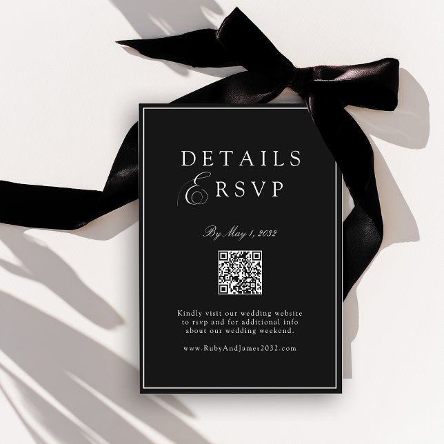 Cartão De Informações Elegant Royal Black QR Code Wedding RSVP  (Elegant Royal Black QR Code Wedding RSVP Enclosure Card)