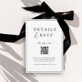 Cartão De Informações Elegant Royal White & Black QR Code Wedding RSVP 