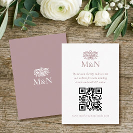 Cartão De Informações Elegant RSVP Wedding Monogram QR Code Dusty Pink