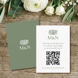 Cartão De Informações Elegant RSVP Wedding Monogram QR Code Green