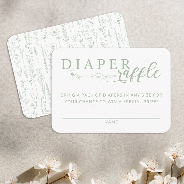 Cartão De Informações Elegant Sage Floral Baby Shower Diaper Raffle (Diaper Raffle - Sage Green)
