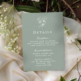 Cartão De Informações Elegant Sage Green Botanical Wedding Details