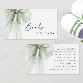 Cartão De Informações Elegant Sage Green Bow Baby Shower Books for Baby