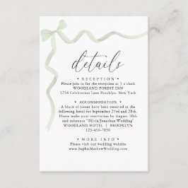 Cartão De Informações Elegant Sage Green Bow Monogram Wedding Details