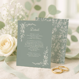 Cartão De Informações Elegant Sage Green Vintage Floral Wedding