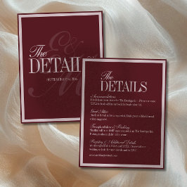 Cartão De Informações Elegant Script Burgundy Red Formal Wedding Details