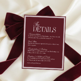 Cartão De Informações Elegant Script Burgundy Red Formal Wedding Details