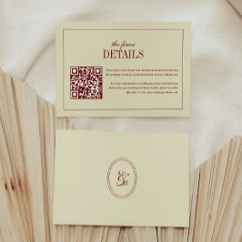 Cartão De Informações Elegant Script Ivory Cream QR Code Wedding Details