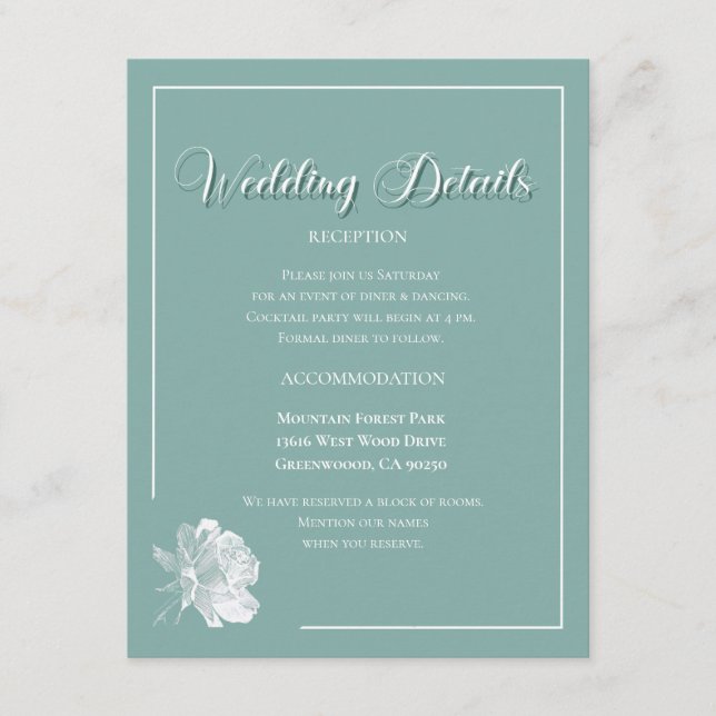 Cartão De Informações Elegant Script Sage Green Floral Wedding  (Frente)