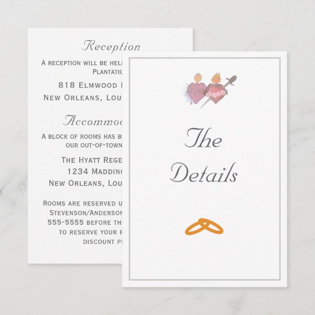 Cartão De Informações Elegant Two Hearts Catholic Wedding  (Frente/Verso)