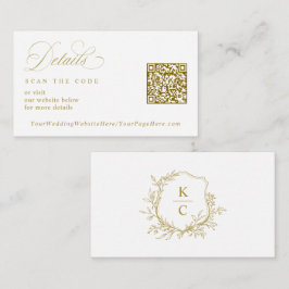 Cartão De Informações Elegant Vintage Gold Crest QR Code Wedding Logo
