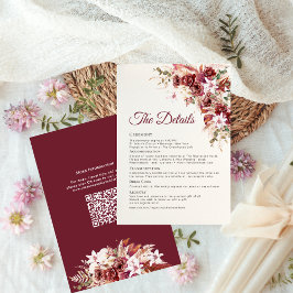 Cartão De Informações Elegant Watercolor Burgundy Blush Wedding Details 