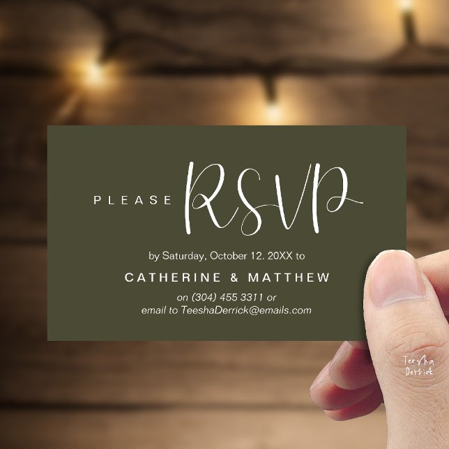 Cartão De Informações  Elegant "Wedding RSVP" Reminder Details (Elegant "Wedding RSVP" Reminder Details Enclosure Card Olive Green)