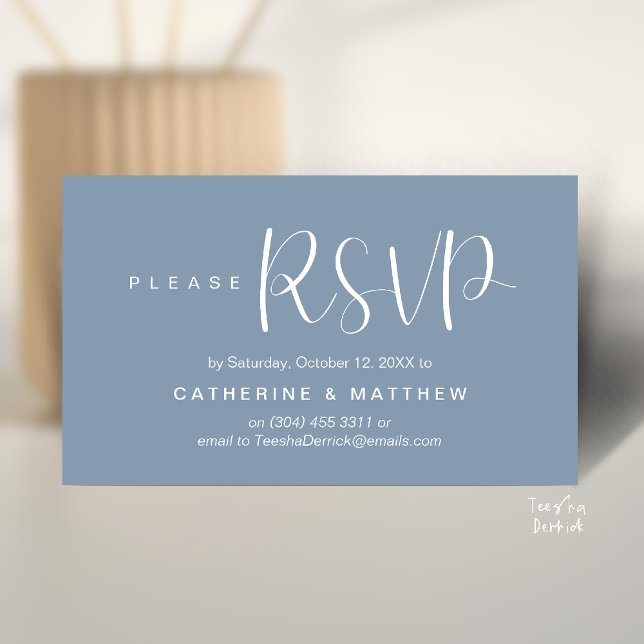 Cartão De Informações  Elegant "Wedding RSVP" Reminder Details (Elegant "Wedding RSVP" Reminder Details Enclosure Card Dusty Blue)
