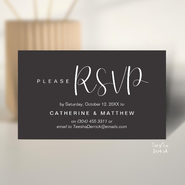 Cartão De Informações  Elegant "Wedding RSVP" Reminder Details (Elegant "Wedding RSVP" Reminder Details Enclosure Card Charcoal Grey)