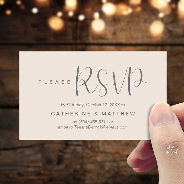 Cartão De Informações  Elegant "Wedding RSVP" Reminder Details (Elegant "Wedding RSVP" Reminder Details Enclosure Card Cream Grey)