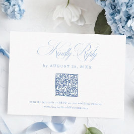 Cartão De Informações Elegant White and Blue Wedding RSVP Qr Code 