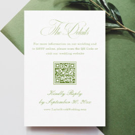 Cartão De Informações Elegant White and Green Wedding Details Qr Code
