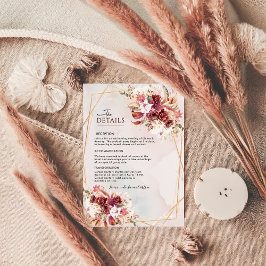 Cartão De Informações Elegant White & Burgundy Floral Wedding Info Card