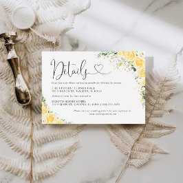 Cartão De Informações Elegant Yellow Wedding Details Card