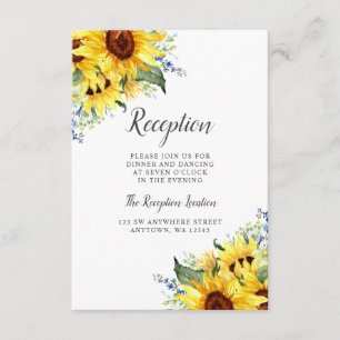 Cartão De Informações Elegante Aquarela Recepção de casamento Sunflower