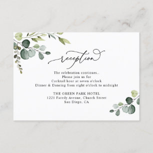 Cartão De Informações Elegante Aquarela Recepção de casamento Verde